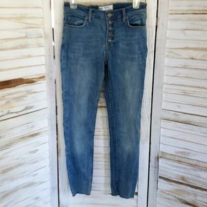 Free people high waist Skinny Button Up Raw Hem Jeans